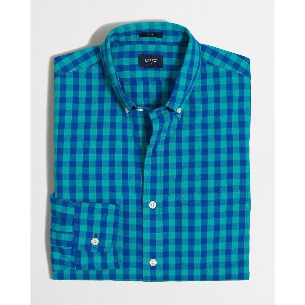 J J. Crew Men Slim Fit Shirt Sz S Long Sleeve Cotton  Blue Check Plaid 02437